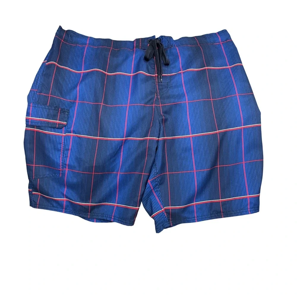 Ocean Pacific Mens‎ 3XL Swim Trunks Dark Navy Red Plaid Cargo Board Shorts 48-50